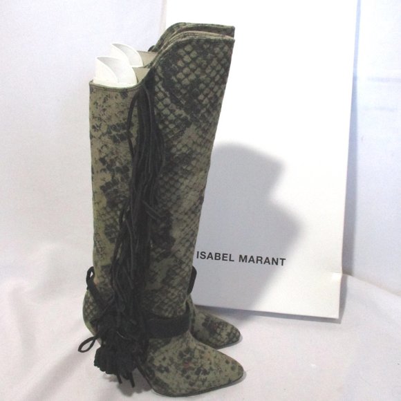 NEW  ISABEL MARANT PYTHON SAILOR KAKI Boots - Picture 2 of 10